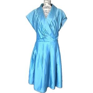 NWT Jones New York Size 16W Blue Pleated Shawl Collar A-Line Dress Event Formal